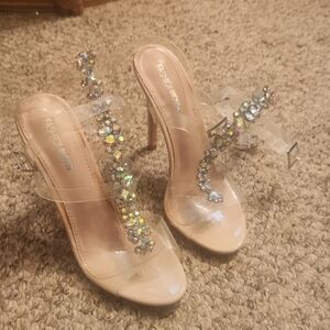 Fashion Nova Clear Rhinestone Embellished Heels